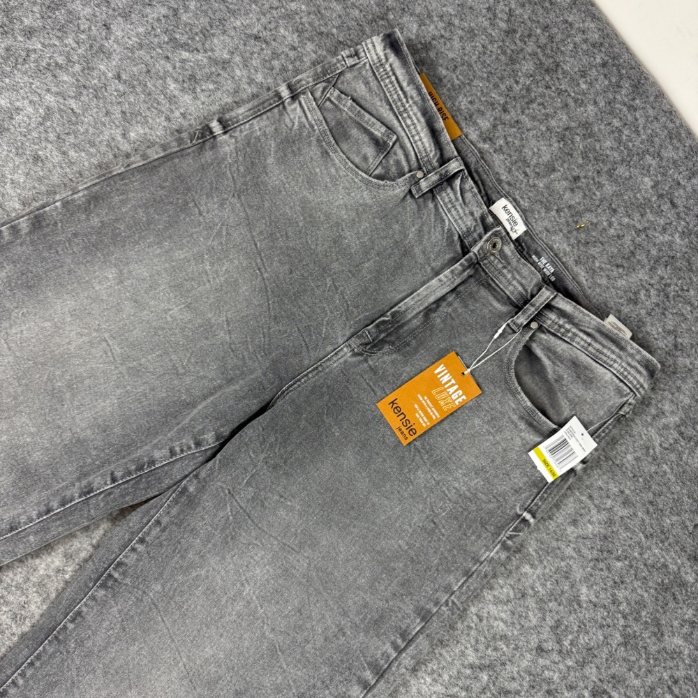 Kensie Jeans The Kaya High Rise Wide Leg Gray Wash Denim Pants 14/32 EFM02789X